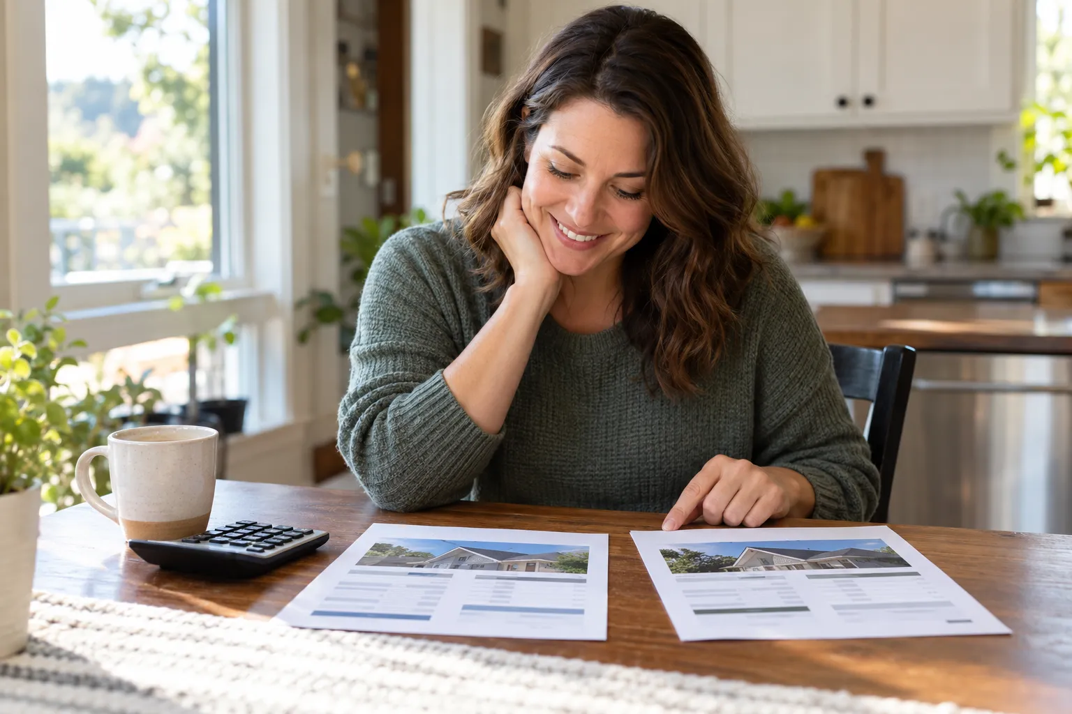 A homeowner reviewing a written roofing quote at a kitchen table in the Birmingham area